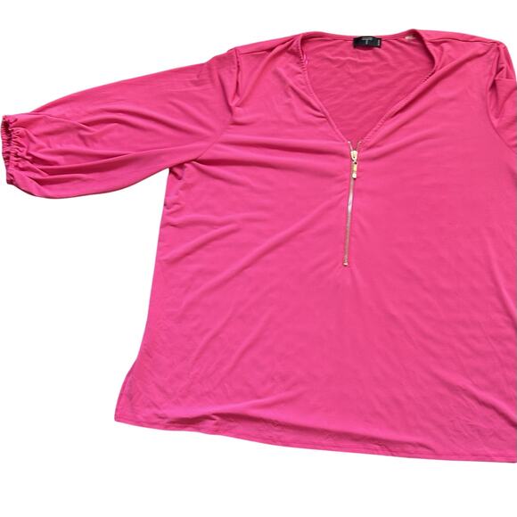 TAHARI TOP Size 3X Peasant Sleeve Zipper V-Neck Bright Pink Resort Wedding Boho - Picture 5 of 11